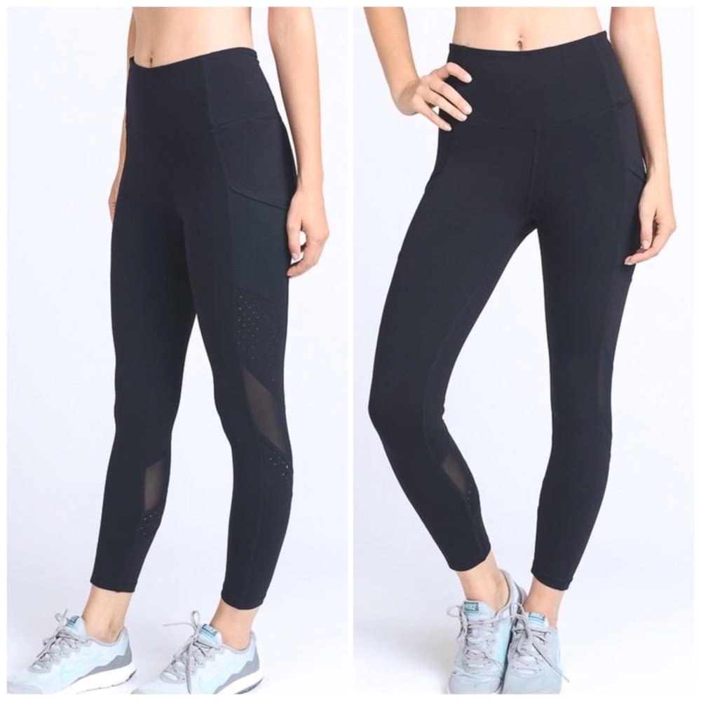 Black Dot Mesh Athletic Leggings - Picture 2 of 4